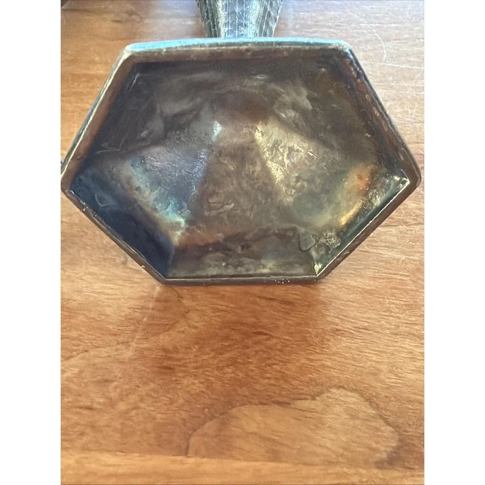 1926 Arts and Crafts Hand Hammered Metal Salt Pepper Shakers Studio Made Stamped
